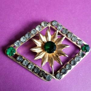Vintage brooch gold fill flower broach pin Bal-Ron green floral filled
